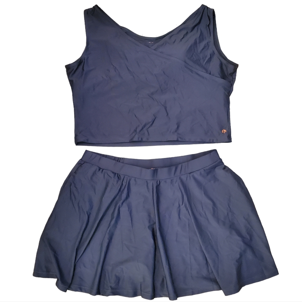 Honey Mark Swim Suit 3XL Charcoal Grey Basil Wrap Top & Sugar Skort
